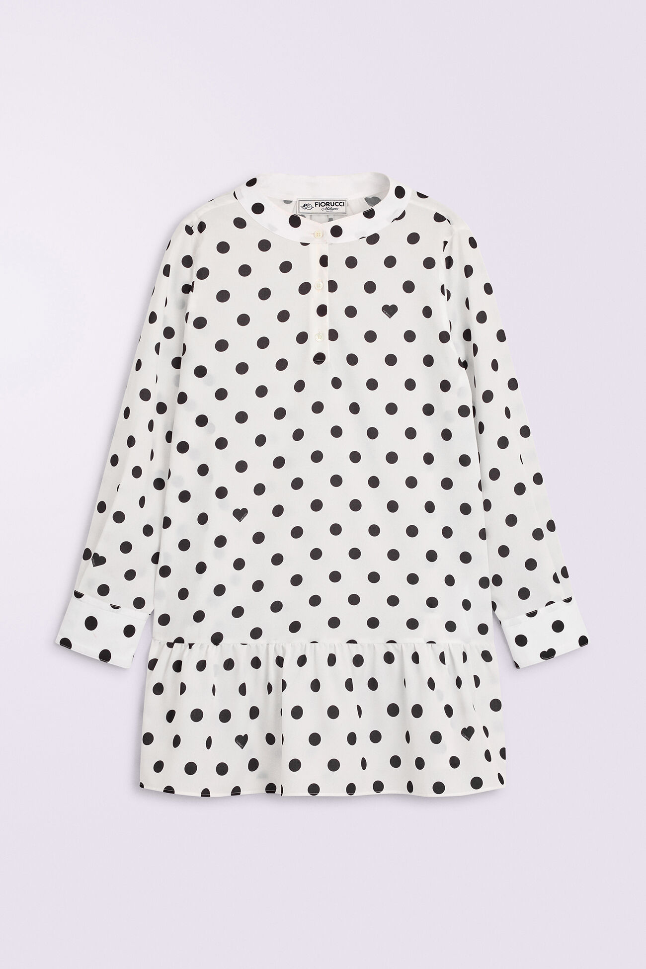 Polka Dot Crepe de Chine Ruffled Mini Dress White